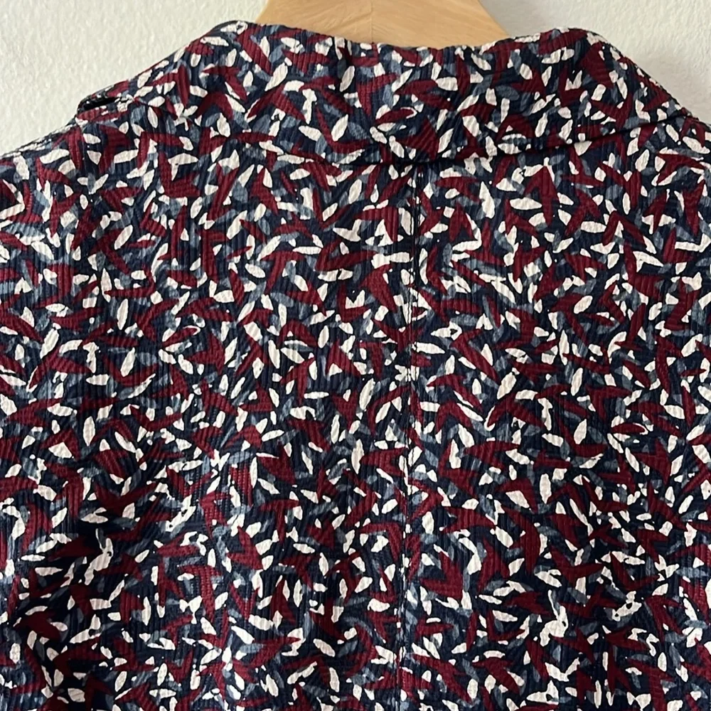Tory Burch Silk Confetti Print Tunic Blouse Maroon Blue size 4‎